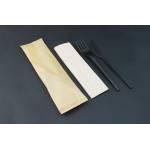 Konfekcja eco-set PLA czarna w papierku op.200szt, widelec+nóż+serwetka eko; biodegradowalne BLACK PREMIUM EDITION