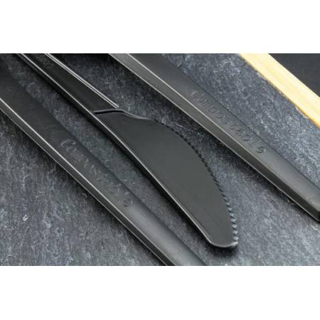 Konfekcja eco-set PLA czarna, widelec+nóż+łyżka+serwetka 100% biodegradowalne BLACK PREMIUM EDITION op. 200 kpl