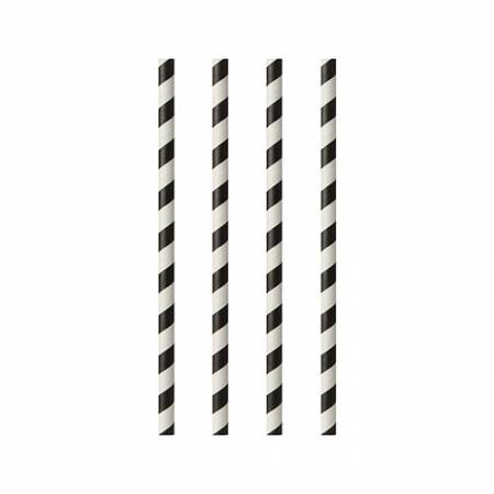 Słomki papierowe śr. 6mm "Stripes" długość 20cm czarne paski op. 100 sztuk